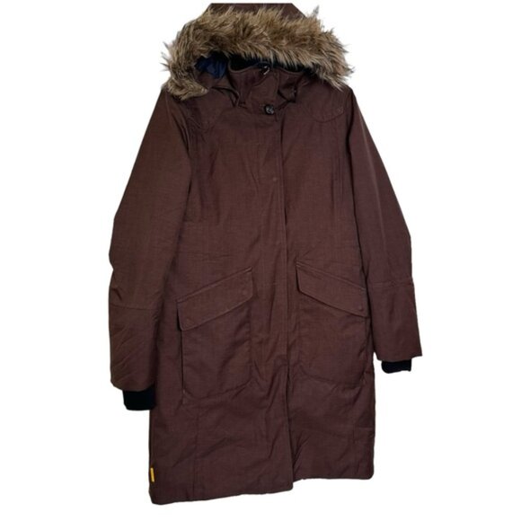 Lole Parka Coat Hood Pockets Thinsulate Winter Jacket Zip Logo Faux Fur Warm L - Picture 2 of 16